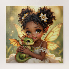 Puzzle Cute Anime Fairy Girl and Chibi Dragon