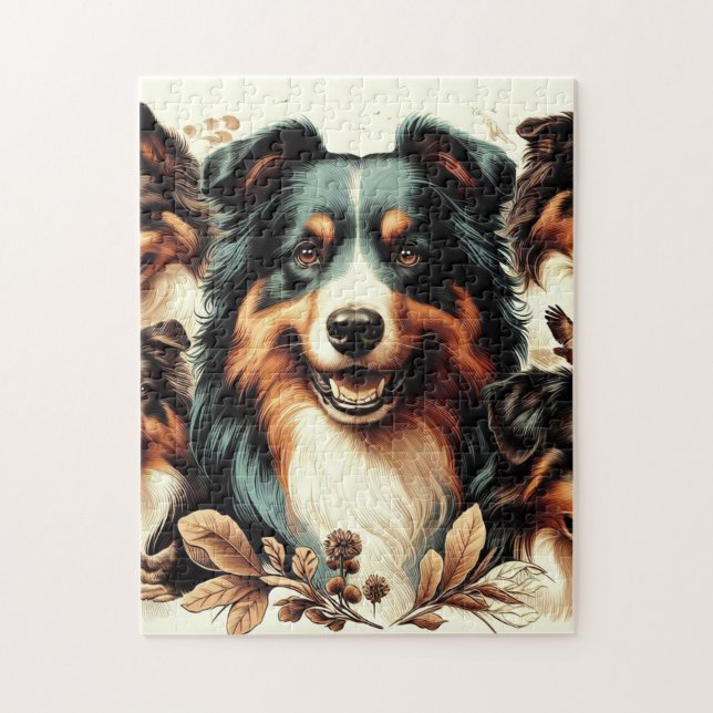 Puzzle Cute Australian Shepherd Painting (Vertical)