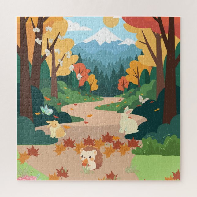 Puzzle Cute Autumn Forest Animals Cozy Landscape Art Post (Vertical)