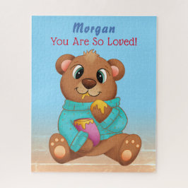Puzzle Cute Baby Bear Eating Honey Child's Name & Message