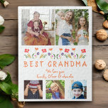 Puzzle Cute Best Grandma Flowers Floral Family Photo<br><div class="desc">Cute Best Grandma Flowers Floral Family 5 Photos Puzzle. Hand-drawn flowers and 5 family photos. Create your own personalized gift for a grandmother for Mother`s Day,  birthday or Christmas.</div>