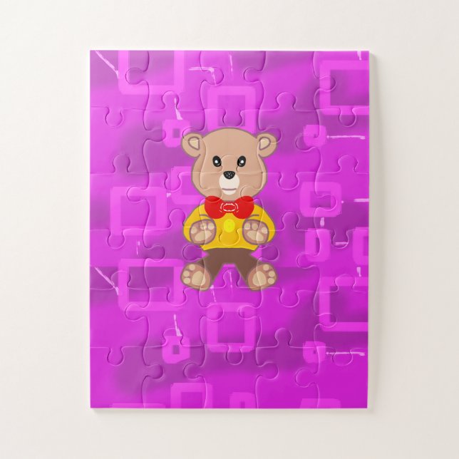 Puzzle Cute Bowtie Teddy Bear Pink Geometric  (Vertical)