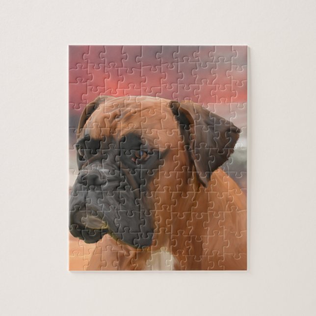 Puzzle Cute Boxer Perro Agua Color Aceite Pintura Arte (Vertical)