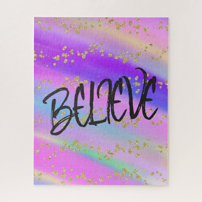 Puzzle Cute Bright Colorful Believe Gold Glitter (Vertical)