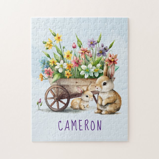 Puzzle Cute Bunnies Niño Personalizado Pascua (Vertical)