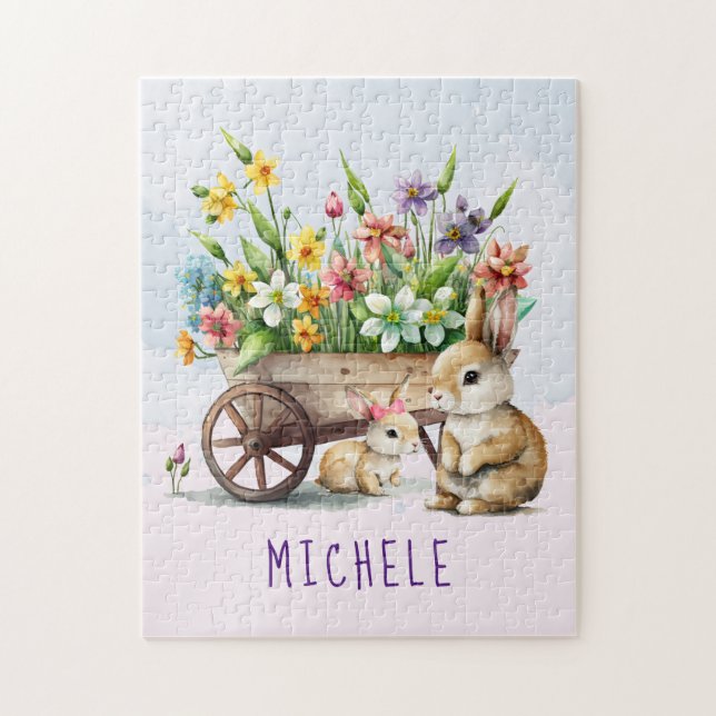 Puzzle Cute Bunnies Personalized Girl Easter (Vertical)