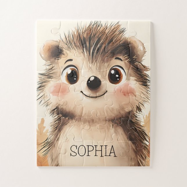 Puzzle Cute Cae Animal Hedgehog Nombre Personalizado Niño (Vertical)