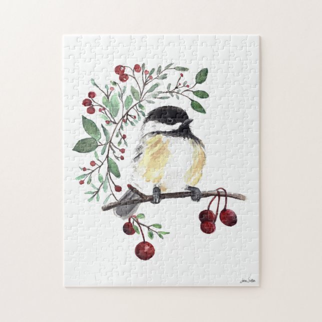 Puzzle Cute Chickadee Watercolor Art (Vertical)