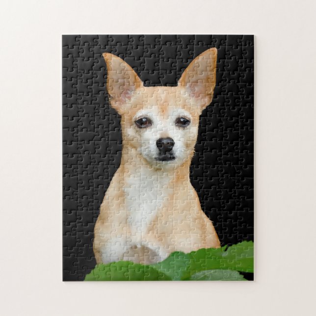 Puzzle Cute Chihuahua Dog Tan Mascota de arte negro (Vertical)