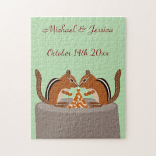 Puzzle Cute Chipmunks Personalizado de la boda de otoño