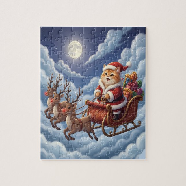 Puzzle Cute Christmas Kitten and Reindeer  (Vertical)