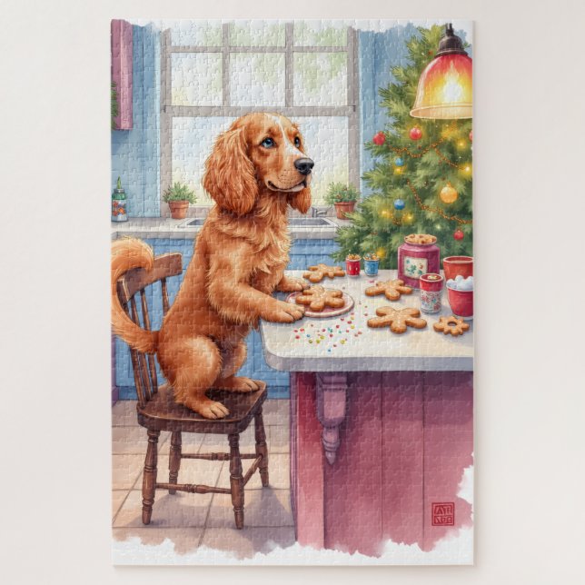 Puzzle Cute Cocker Spaniel Hornear Pan de Jengibre Navida (Vertical)