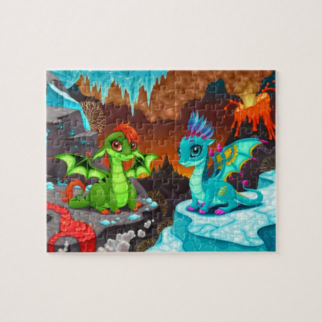 Puzzle Cute Colorful Dragons Volcano Valley (Horizontal)
