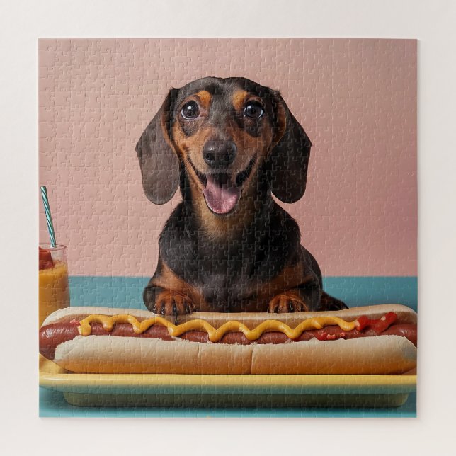 Puzzle Cute Dachshund Con Perro Caliente (Vertical)