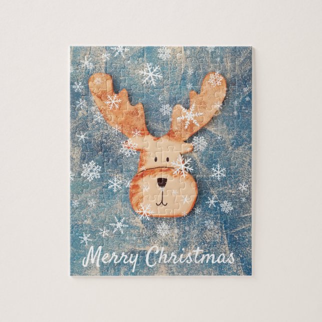 Puzzle Cute Deer Snowflake Feliz Navidad niños (Vertical)