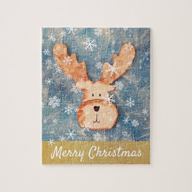 Puzzle Cute Deer Snowflake Feliz Navidad niños (Vertical)