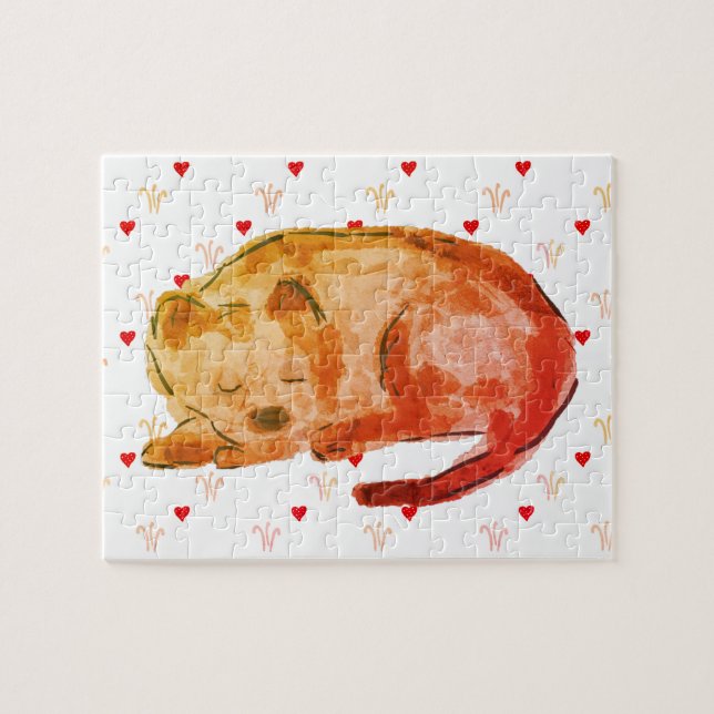 Puzzle Cute Dog Corazón Durmiente Acuarela (Horizontal)