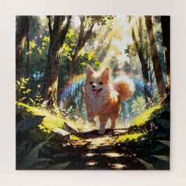 Puzzle Cute dog walking in the forest