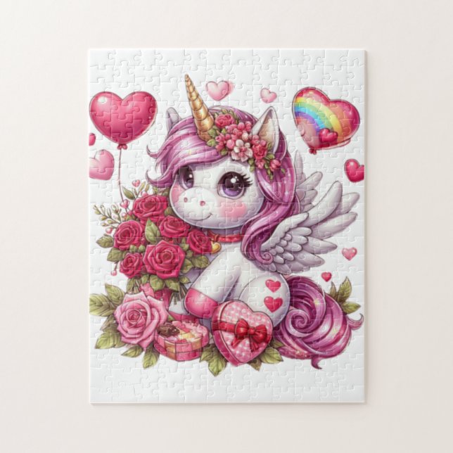 Puzzle Cute El día de San Valentín unicorn (Vertical)