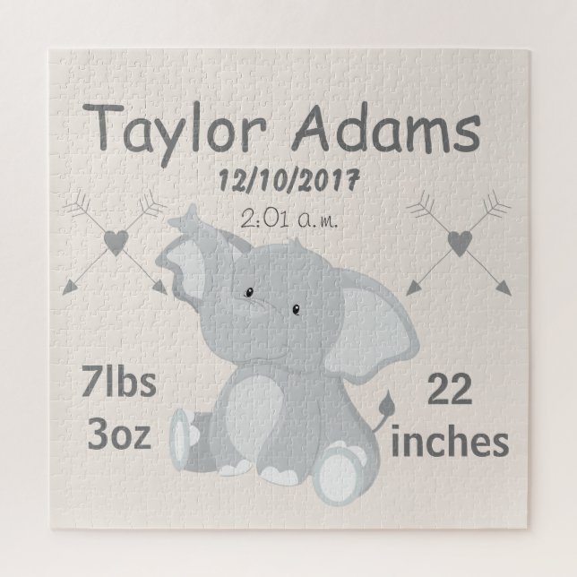 Puzzle Cute Elephant Birth Stats (Vertical)