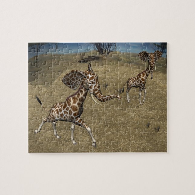 Puzzle Cute Elephant Giraffes (Horizontal)