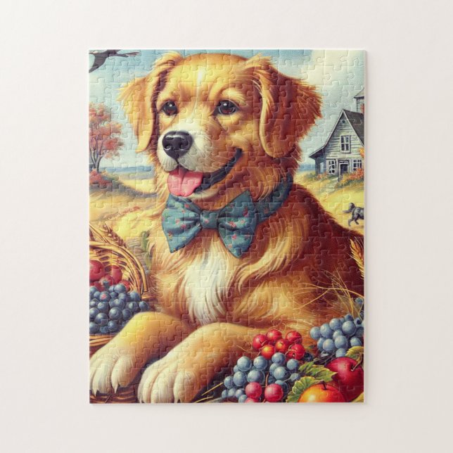 Puzzle Cute Farm Dog Pinting (Vertical)