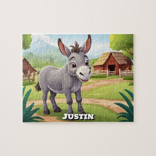 Puzzle Cute Farm Donkey Personalizado (Horizontal)