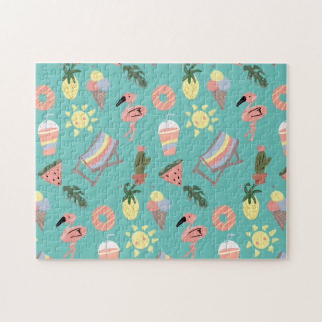 Puzzle Cute Flamingo Tropical de Verano de la Playa (Horizontal)