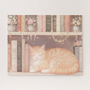 Puzzle Cute gato floral y libros