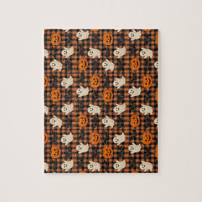 Puzzle Cute, gingham halloween fanáticos fantasmas de cal (Vertical)