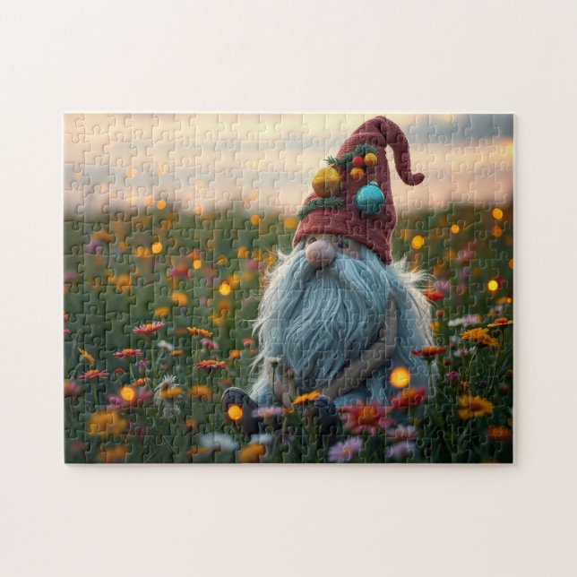 Puzzle Cute Gnome in the wildflowers (Horizontal)