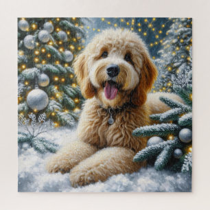Puzzle Cute Goldendoodle Dog Winter Wonderland