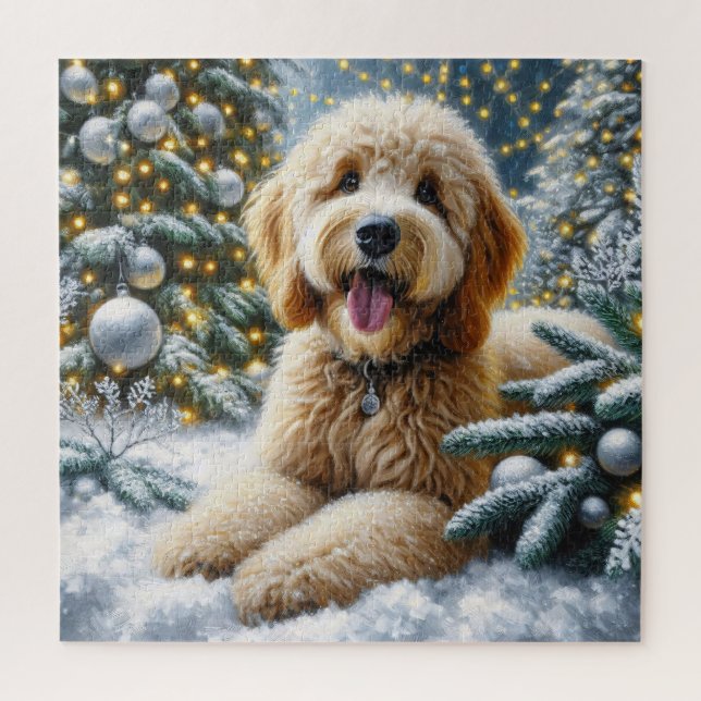 Puzzle Cute Goldendoodle Dog Winter Wonderland (Vertical)