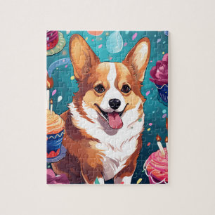 Puzzle Cute Happy Birday Corgi Dog