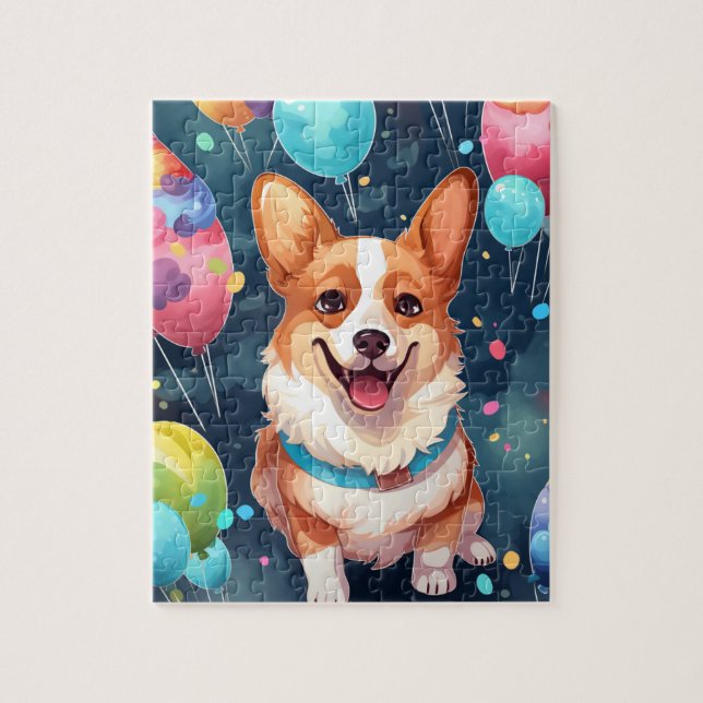 Puzzle Cute Happy Birday Corgi Dog (Vertical)