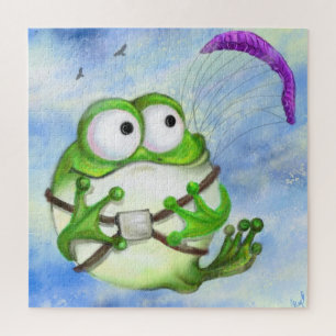 Puzzle Cute Happy Funny Frog Paraglider - Dibujo Personal