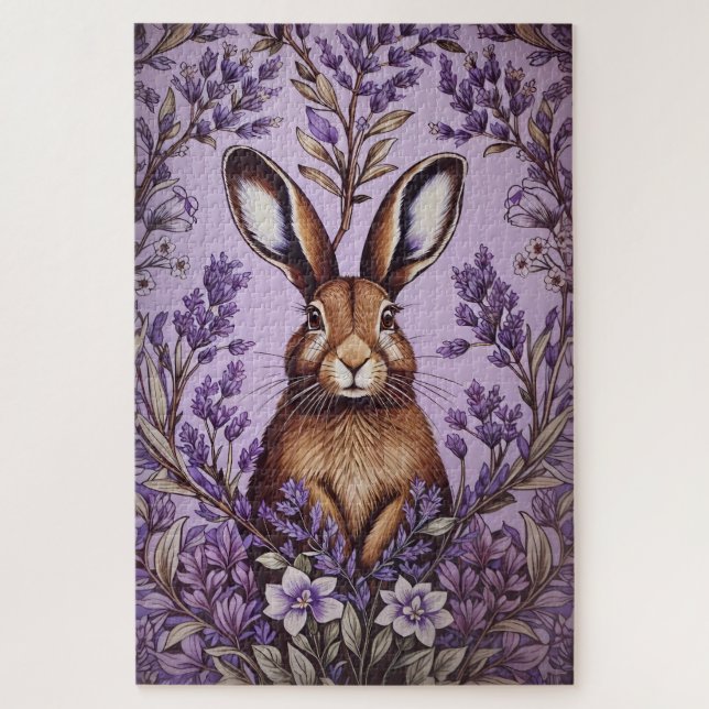 Puzzle Cute Hare Con Lavanda Inspirada William Morris (Vertical)