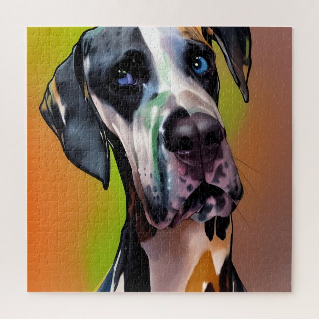 Puzzle Cute Harlequin Great Dane (Vertical)