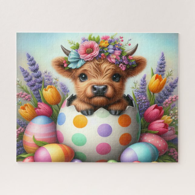 Puzzle Cute Huevo de Pascua Vaca de las Highlands (Horizontal)