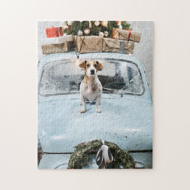 Puzzle Cute Jack Russel en los Navidades (Vertical)