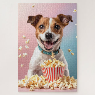 Puzzle Cute Jack Russell Terrier Con Popcorn