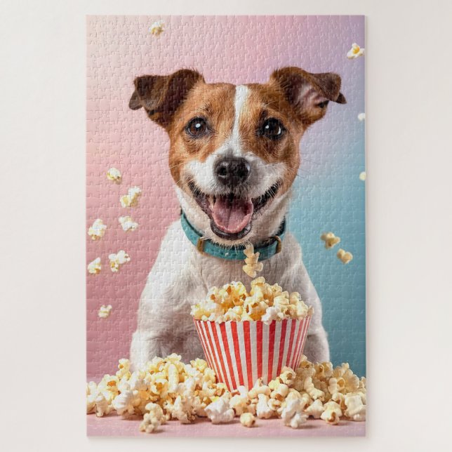 Puzzle Cute Jack Russell Terrier Con Popcorn (Vertical)