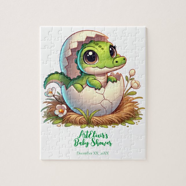 Puzzle Cute Kawaii Baby Alligator Hatching Baby Shower (Vertical)