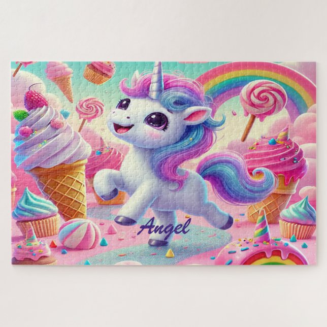 Puzzle Cute Kawaii Unicornio, Cupcakes, Arcoíris (Horizontal)