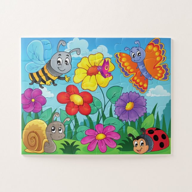 Puzzle Cute Kids Colorful Bugs and Flowes (Horizontal)