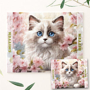 Puzzle Cute Kitten Ragdoll Cat Spring Floral Nombre perso