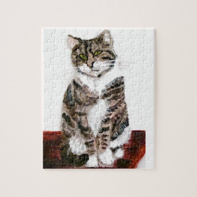 Puzzle Cute Kitty Painting Tabby Cat (Vertical)
