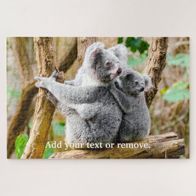 Puzzle Cute koala bear and baby sit on eucalypyus tree, (Horizontal)