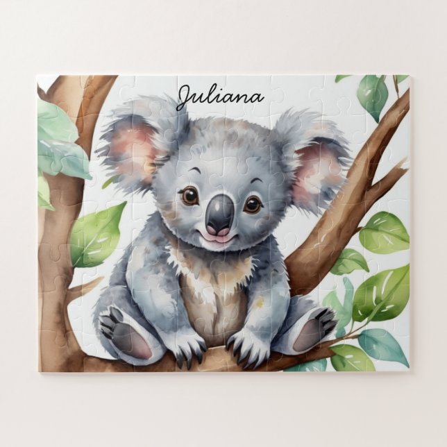 Puzzle Cute Koala Bear Watercolor Personalizado (Horizontal)