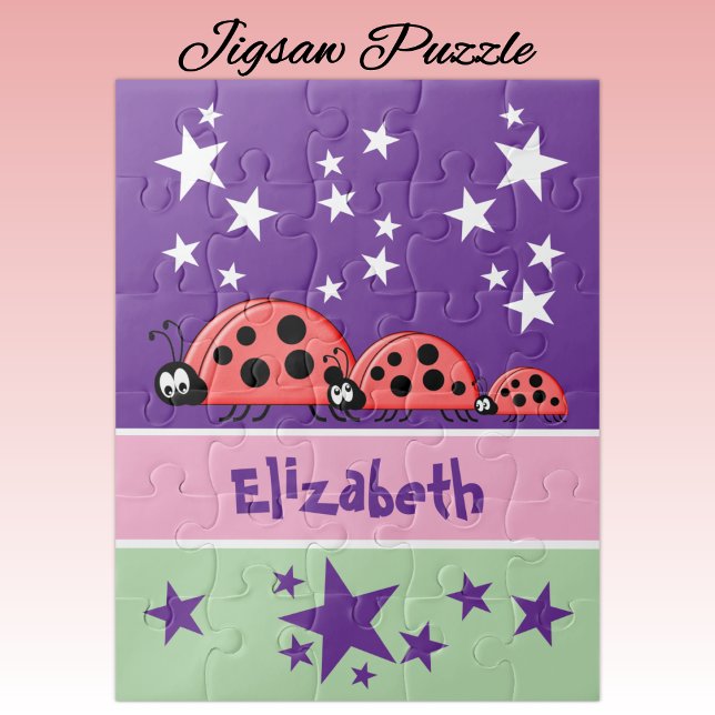 Puzzle Cute ladybugs stars name purple kids (Subido por el creador)